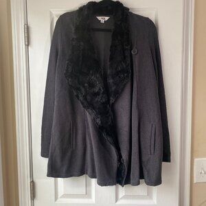 Jack by BB Dakota | Charcoal Gray Asymmetrical Coat with Faux Fur Trim
